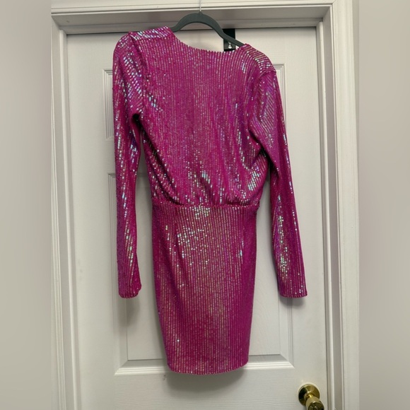 NWT Show Me Your MuMu Party Hop Hot pink disco Sequin Ruched Mini Dress Sz M - Picture 5 of 5